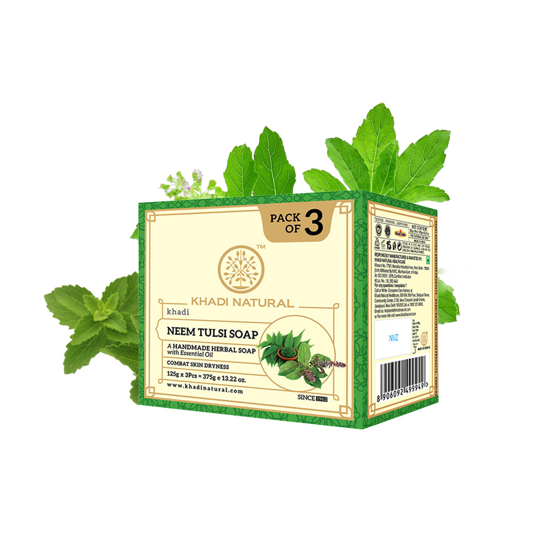Khadi Natural Neem & Tulsi Herbal Soap – 3 Pack (125g each)